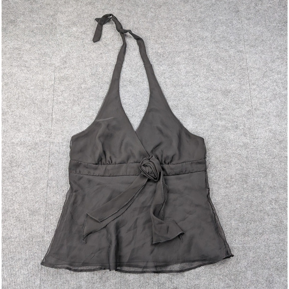 Studio Y Tops - VIntage Halter Top Womens Large Y2K Studio Y Whimsigoth Chiffon Preppy Black 90s